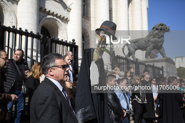 Lawyers protest in front of the Sofia Courthouse in Sofia, Bulgaria, on October 25, 2024, against the procedure for selecting a new Prosecut...