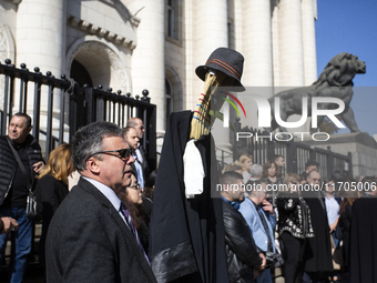 Lawyers protest in front of the Sofia Courthouse in Sofia, Bulgaria, on October 25, 2024, against the procedure for selecting a new Prosecut...