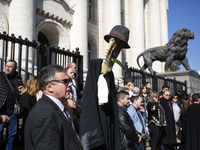 Lawyers protest in front of the Sofia Courthouse in Sofia, Bulgaria, on October 25, 2024, against the procedure for selecting a new Prosecut...