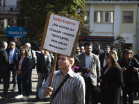 Lawyers protest in front of the Sofia Courthouse in Sofia, Bulgaria, on October 25, 2024, against the procedure for selecting a new Prosecut...