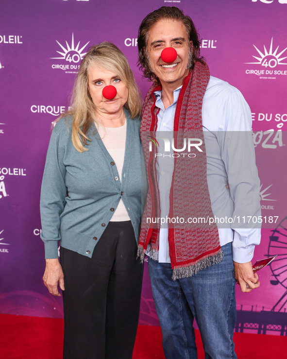 Priscilla Barnes and Ted Monte arrive at Cirque du Soleil's 'KOOZA' Red Carpet Premiere held at the Santa Monica Pier on October 24, 2024 in...