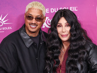 Alexander Edwards and Cher arrive at Cirque du Soleil's 'KOOZA' Red Carpet Premiere held at the Santa Monica Pier on October 24, 2024 in San...