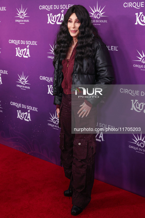 Cher arrives at Cirque du Soleil's 'KOOZA' Red Carpet Premiere held at the Santa Monica Pier on October 24, 2024 in Santa Monica, Los Angele...