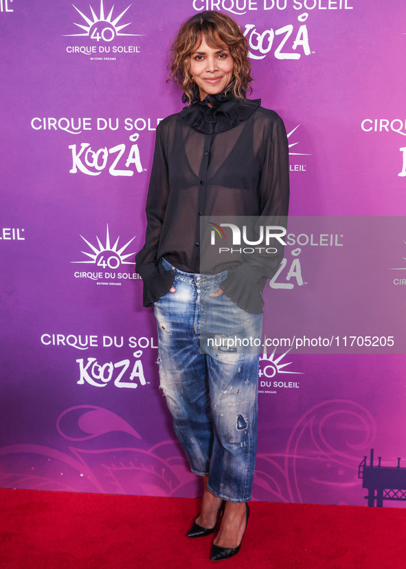 Halle Berry arrives at Cirque du Soleil's 'KOOZA' Red Carpet Premiere held at the Santa Monica Pier on October 24, 2024 in Santa Monica, Los...