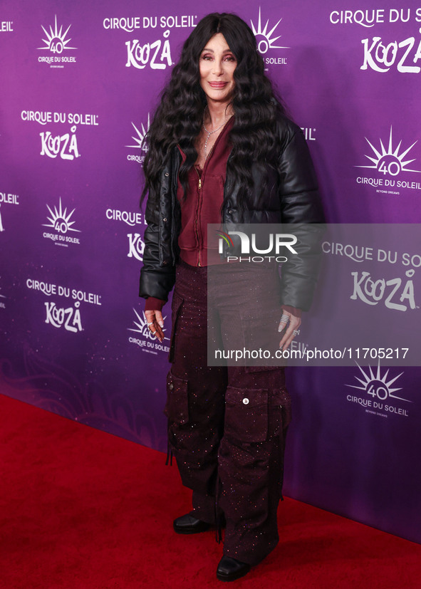 Cher arrives at Cirque du Soleil's 'KOOZA' Red Carpet Premiere held at the Santa Monica Pier on October 24, 2024 in Santa Monica, Los Angele...