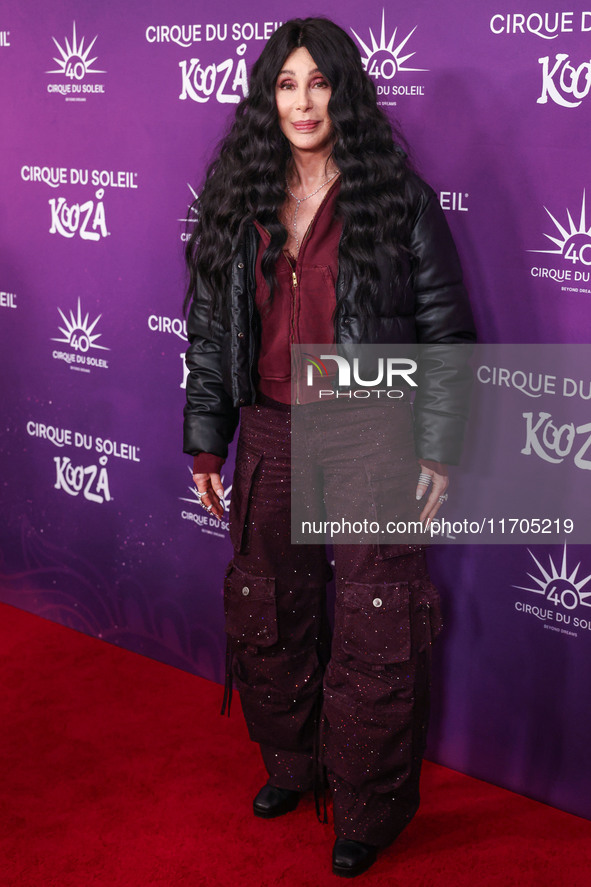 Cher arrives at Cirque du Soleil's 'KOOZA' Red Carpet Premiere held at the Santa Monica Pier on October 24, 2024 in Santa Monica, Los Angele...