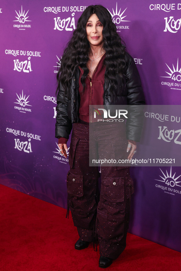 Cher arrives at Cirque du Soleil's 'KOOZA' Red Carpet Premiere held at the Santa Monica Pier on October 24, 2024 in Santa Monica, Los Angele...