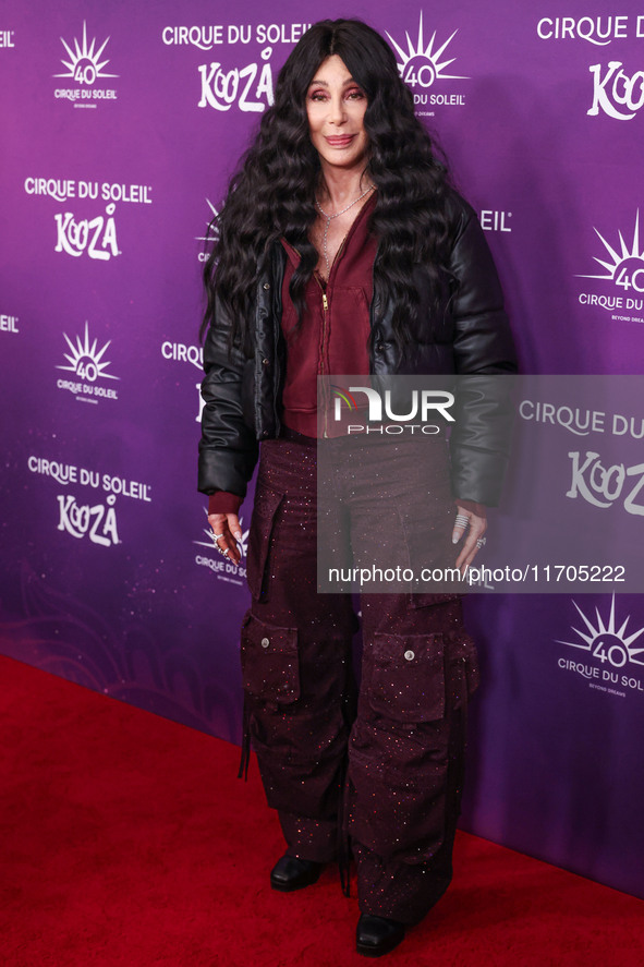 Cher arrives at Cirque du Soleil's 'KOOZA' Red Carpet Premiere held at the Santa Monica Pier on October 24, 2024 in Santa Monica, Los Angele...