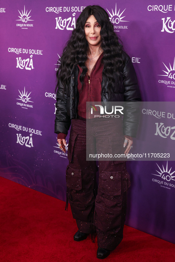 Cher arrives at Cirque du Soleil's 'KOOZA' Red Carpet Premiere held at the Santa Monica Pier on October 24, 2024 in Santa Monica, Los Angele...