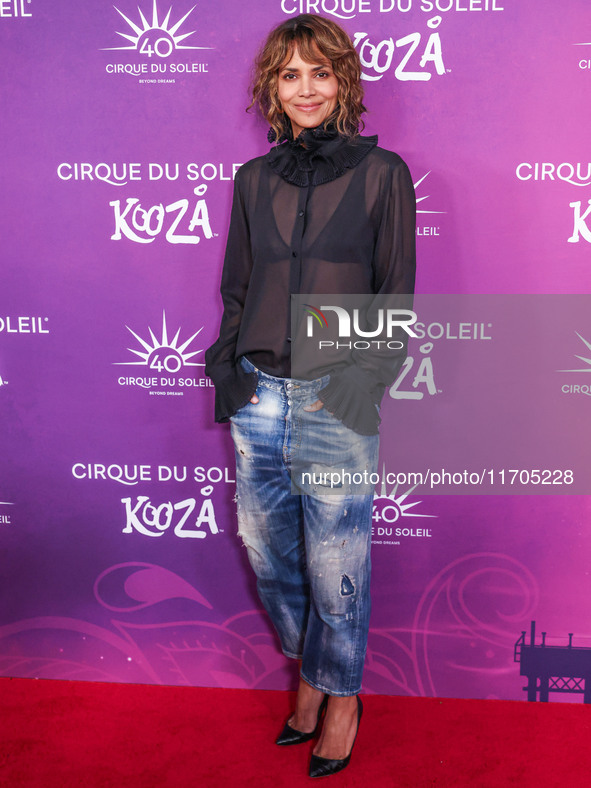 Halle Berry arrives at Cirque du Soleil's 'KOOZA' Red Carpet Premiere held at the Santa Monica Pier on October 24, 2024 in Santa Monica, Los...