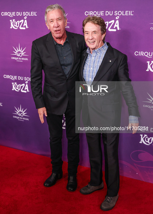 Tim Allen and Martin Short arrive at Cirque du Soleil's 'KOOZA' Red Carpet Premiere held at the Santa Monica Pier on October 24, 2024 in San...