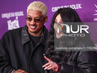 Alexander Edwards and Cher arrive at Cirque du Soleil's 'KOOZA' Red Carpet Premiere held at the Santa Monica Pier on October 24, 2024 in San...