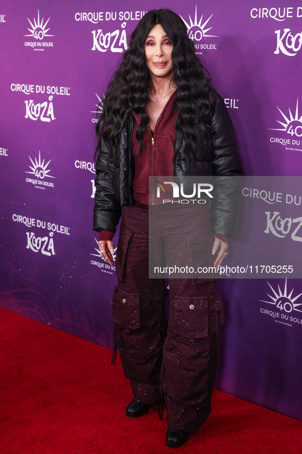 Cher arrives at Cirque du Soleil's 'KOOZA' Red Carpet Premiere held at the Santa Monica Pier on October 24, 2024 in Santa Monica, Los Angele...