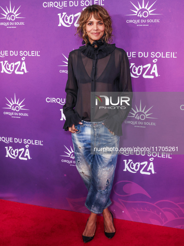 Halle Berry arrives at Cirque du Soleil's 'KOOZA' Red Carpet Premiere held at the Santa Monica Pier on October 24, 2024 in Santa Monica, Los...