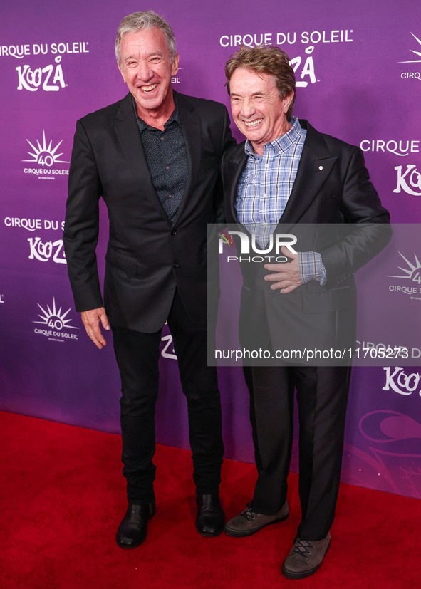 Tim Allen and Martin Short arrive at Cirque du Soleil's 'KOOZA' Red Carpet Premiere held at the Santa Monica Pier on October 24, 2024 in San...