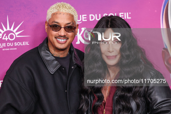 Alexander Edwards and Cher arrive at Cirque du Soleil's 'KOOZA' Red Carpet Premiere held at the Santa Monica Pier on October 24, 2024 in San...