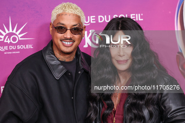 Alexander Edwards and Cher arrive at Cirque du Soleil's 'KOOZA' Red Carpet Premiere held at the Santa Monica Pier on October 24, 2024 in San...