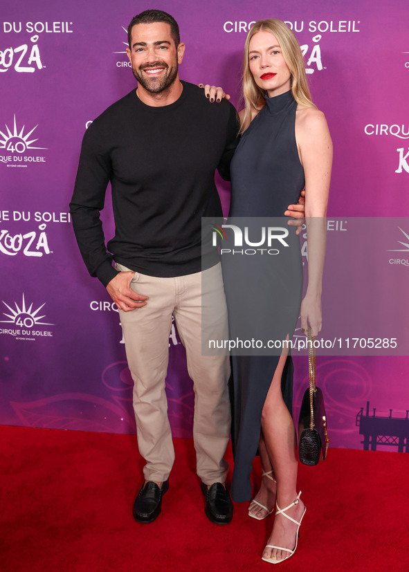 Jesse Metcalfe and Helene Immel arrive at Cirque du Soleil's 'KOOZA' Red Carpet Premiere held at the Santa Monica Pier on October 24, 2024 i...