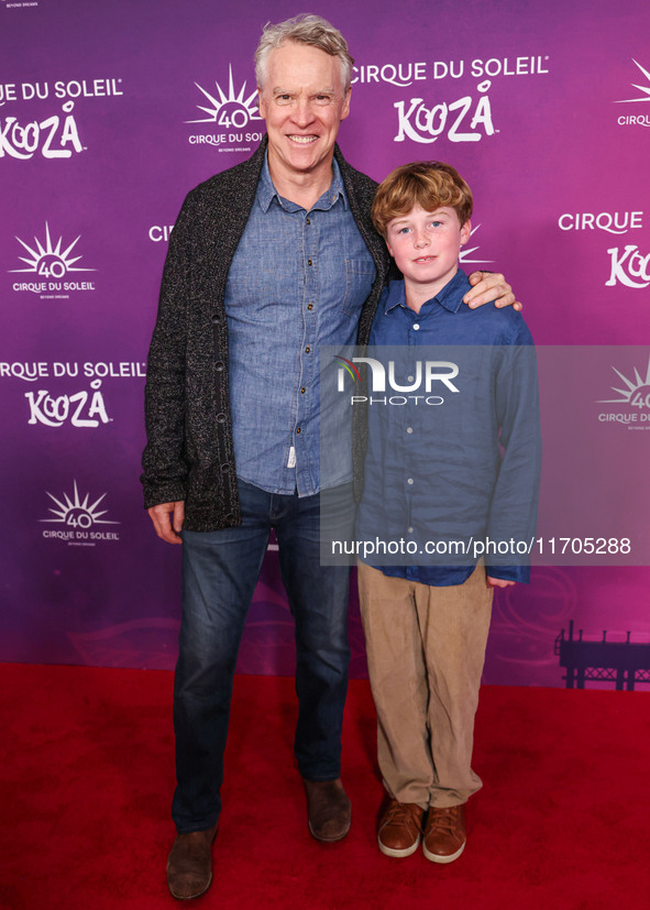 Tate Donovan and son James Donovan arrive at Cirque du Soleil's 'KOOZA' Red Carpet Premiere held at the Santa Monica Pier on October 24, 202...