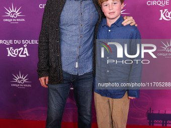 Tate Donovan and son James Donovan arrive at Cirque du Soleil's 'KOOZA' Red Carpet Premiere held at the Santa Monica Pier on October 24, 202...