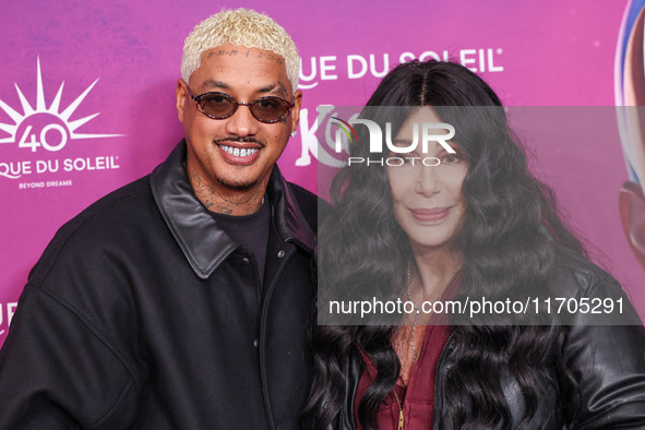 Alexander Edwards and Cher arrive at Cirque du Soleil's 'KOOZA' Red Carpet Premiere held at the Santa Monica Pier on October 24, 2024 in San...