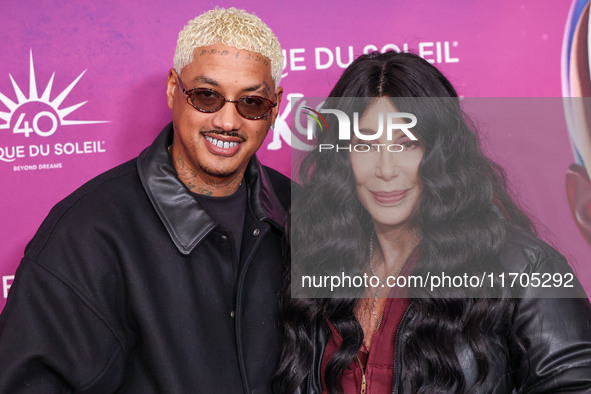 Alexander Edwards and Cher arrive at Cirque du Soleil's 'KOOZA' Red Carpet Premiere held at the Santa Monica Pier on October 24, 2024 in San...