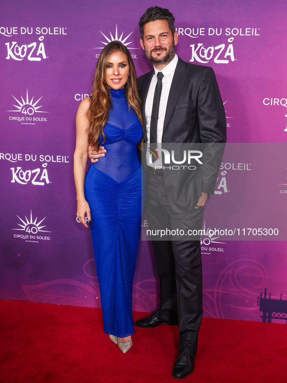 Vanessa Villela and Nick Hardy arrive at Cirque du Soleil's 'KOOZA' Red Carpet Premiere held at the Santa Monica Pier on October 24, 2024 in...