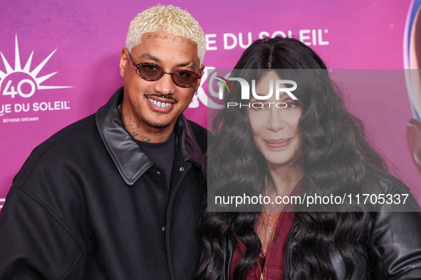 Alexander Edwards and Cher arrive at Cirque du Soleil's 'KOOZA' Red Carpet Premiere held at the Santa Monica Pier on October 24, 2024 in San...