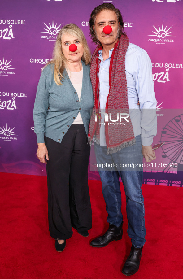 Priscilla Barnes and Ted Monte arrive at Cirque du Soleil's 'KOOZA' Red Carpet Premiere held at the Santa Monica Pier on October 24, 2024 in...