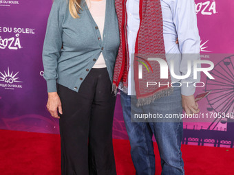 Priscilla Barnes and Ted Monte arrive at Cirque du Soleil's 'KOOZA' Red Carpet Premiere held at the Santa Monica Pier on October 24, 2024 in...