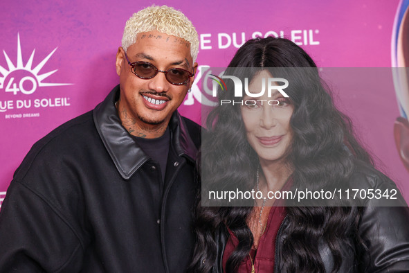 Alexander Edwards and Cher arrive at Cirque du Soleil's 'KOOZA' Red Carpet Premiere held at the Santa Monica Pier on October 24, 2024 in San...