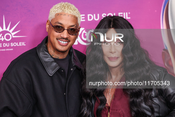 Alexander Edwards and Cher arrive at Cirque du Soleil's 'KOOZA' Red Carpet Premiere held at the Santa Monica Pier on October 24, 2024 in San...