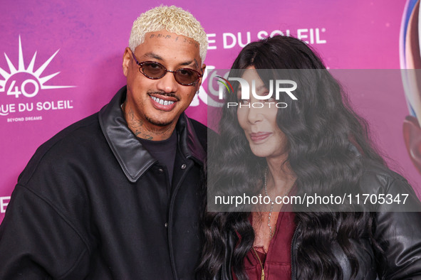 Alexander Edwards and Cher arrive at Cirque du Soleil's 'KOOZA' Red Carpet Premiere held at the Santa Monica Pier on October 24, 2024 in San...