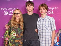 Kim Raver, son Leo Boyer and Kai arrive at Cirque du Soleil's 'KOOZA' Red Carpet Premiere held at the Santa Monica Pier on October 24, 2024...