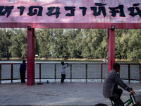 Children fish at the park in Narathiwat. Daily life in Tak Bai, Narathiwat, Thailand, on October 25, 2024. Tak Bai is the site of an inciden...