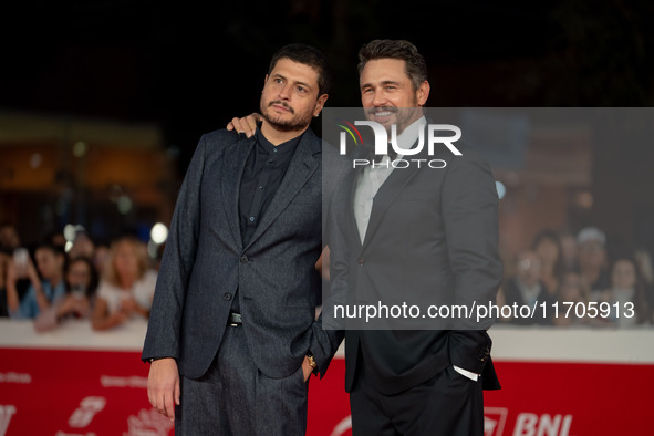 Claudio Giovannesi and James Franco attend the ''Hey Joe'' red carpet during the 19th Rome Film Festival at Auditorium Parco Della Musica in...