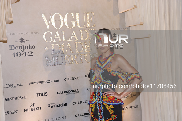 Vanessa Claudio attends the red carpet for the Vogue Dia de Muertos Gala at Palacio de Mineria in Mexico City, Mexico, on October 24, 2024. 