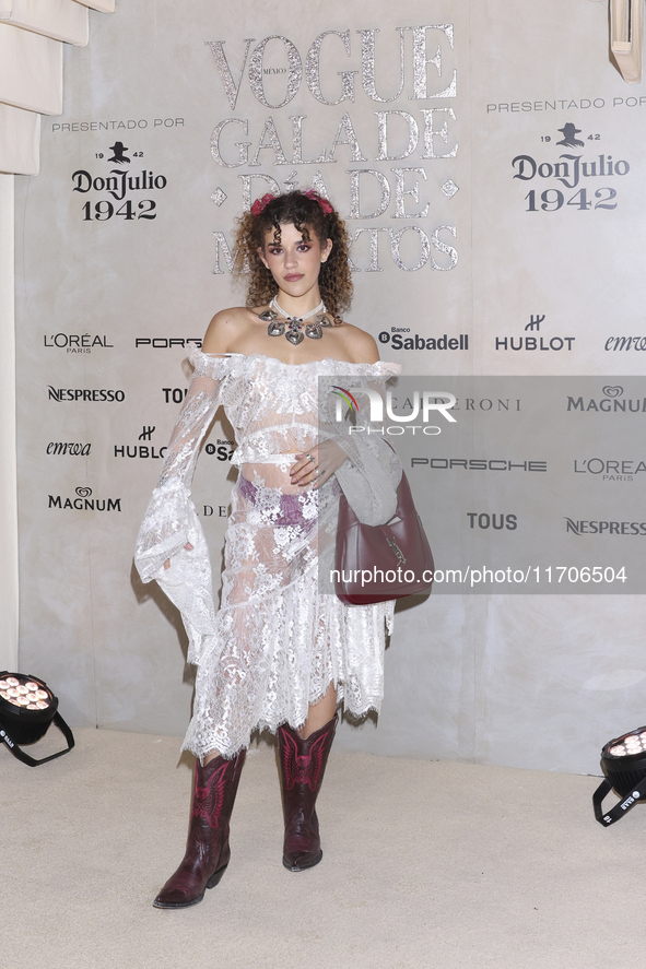 Pamela Moreno attends the red carpet for the Vogue Dia de Muertos Gala at Palacio de Mineria in Mexico City, Mexico, on October 24, 2024. 