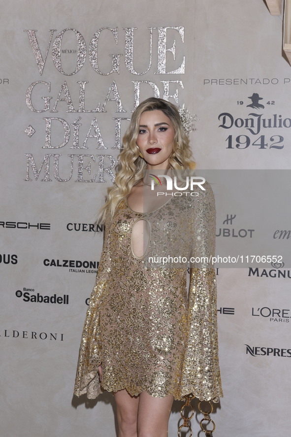 Michelle Salas attends the red carpet for the Vogue Dia de Muertos Gala at Palacio de Mineria in Mexico City, Mexico, on October 24, 2024. 