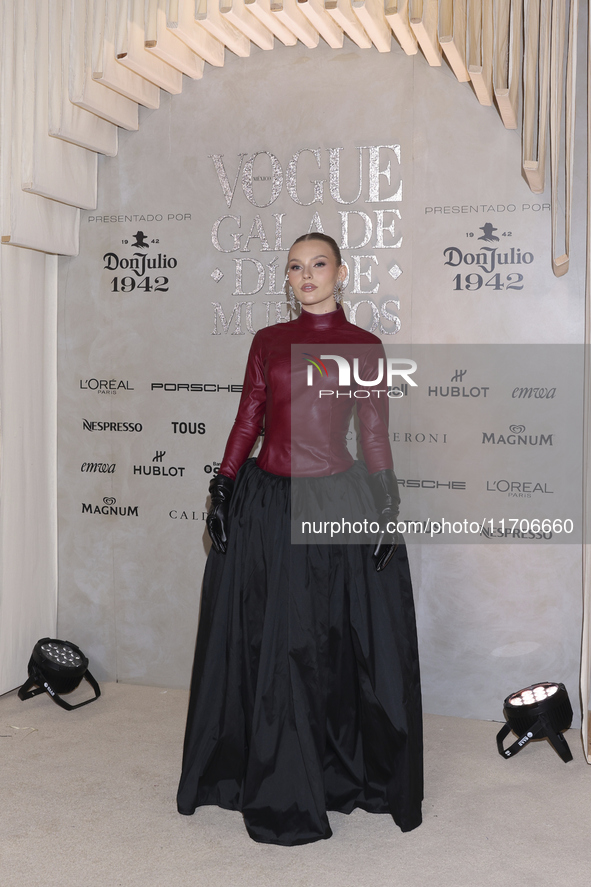 Irina Baeva attends the red carpet for the Vogue Dia de Muertos Gala at Palacio de Mineria in Mexico City, Mexico, on October 24, 2024. 