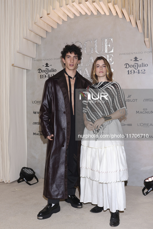 Jorge Lopez and Chiara Parravicini attend the red carpet for the Vogue Dia de Muertos Gala at Palacio de Mineria in Mexico City, Mexico, on...