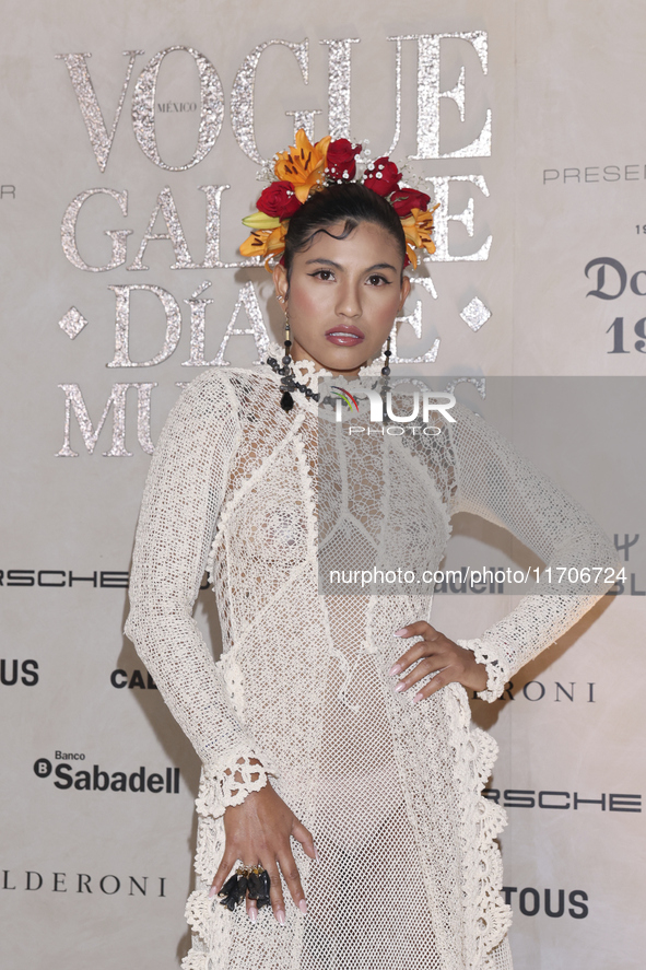 Coty Camacho attends the red carpet for the Vogue Dia de Muertos Gala at Palacio de Mineria in Mexico City, Mexico, on October 24, 2024. 