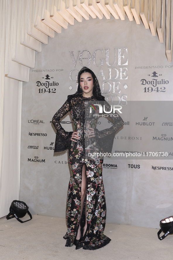 Kenia Os attends the red carpet for the Vogue Dia de Muertos Gala at Palacio de Mineria in Mexico City, Mexico, on October 24, 2024. 