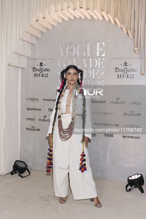 Karen Polinesia attends the red carpet for the Vogue Dia de Muertos Gala at Palacio de Mineria in Mexico City, Mexico, on October 24, 2024. 