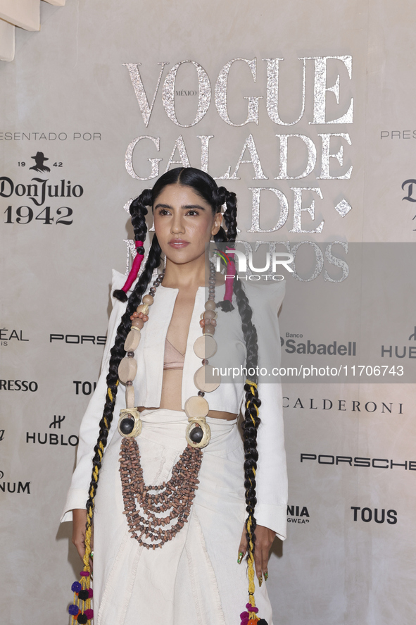 Karen Polinesia attends the red carpet for the Vogue Dia de Muertos Gala at Palacio de Mineria in Mexico City, Mexico, on October 24, 2024. 