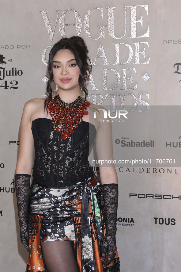 Mia Salinas attends the red carpet for the Vogue Dia de Muertos Gala at Palacio de Mineria in Mexico City, Mexico, on October 24, 2024. 