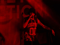 Daniel Graves, vocalist of the American-Austrian electro Goth Pop band Aesthetic Perfection, performs on stage as part of the Fall Goth Tour...