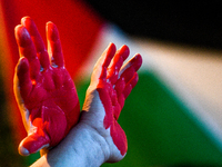 Citizens and activists gather to participate in a rally to support Palestinians in front of the US embassy in Rome, Italy, on October 25, 20...