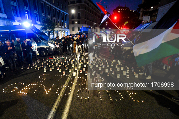 Citizens and activists gather to participate in a rally to support Palestinians in front of the US embassy in Rome, Italy, on October 25, 20...