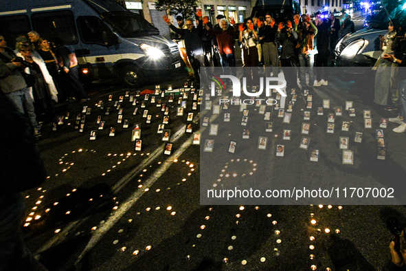 Citizens and activists gather to participate in a rally to support Palestinians in front of the US embassy in Rome, Italy, on October 25, 20...